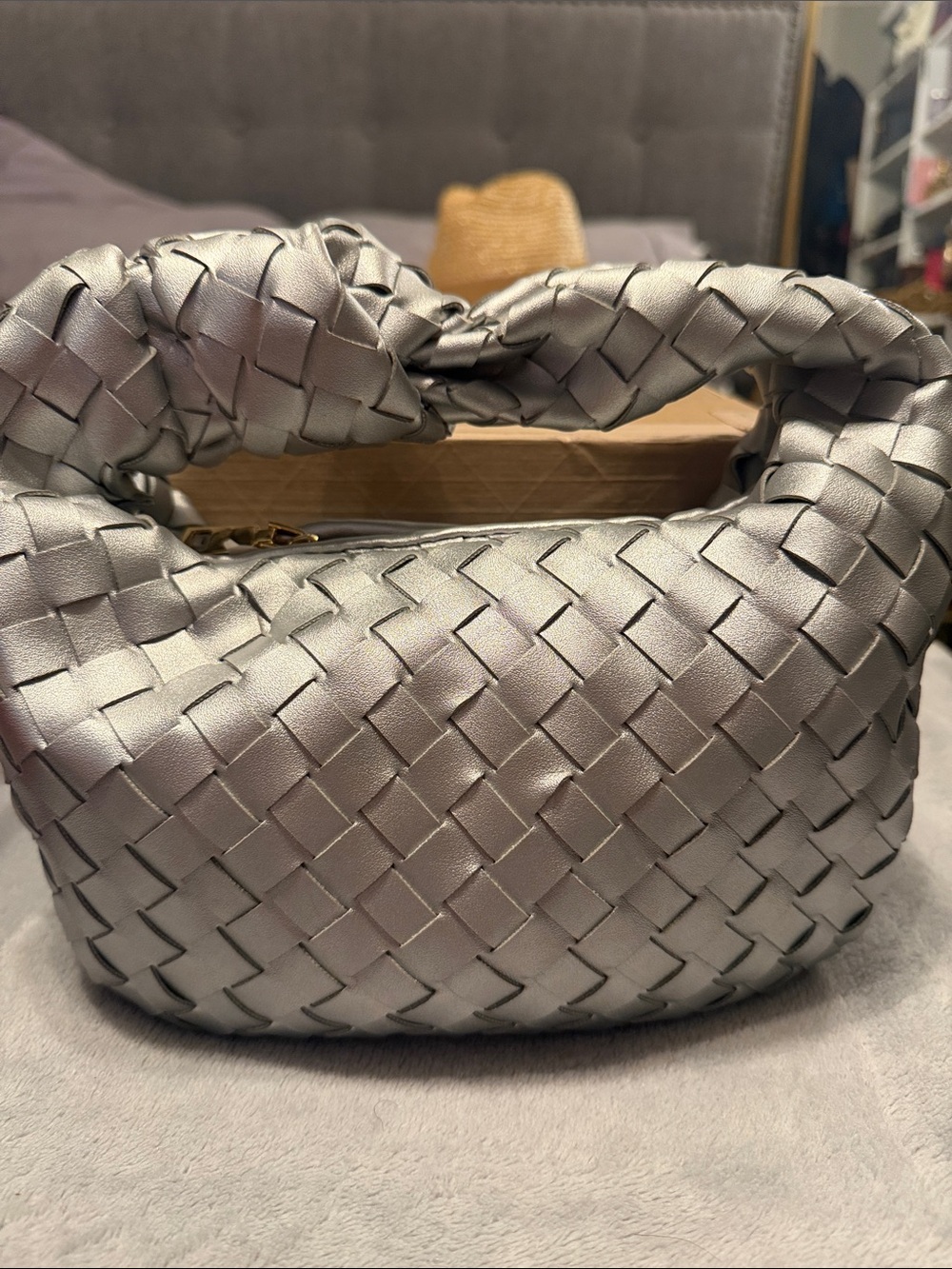 Urban Expressions Silver Woven Mini Top-Handle Bag